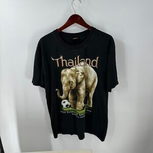 Vintage 90s Joli Golf Thailand Elephant T-Shirt Black Sz L